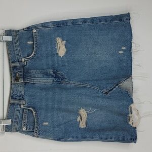We The Free Hallie Skirt Unlined Denim Raw Hem Distressed Womens 25 A LIne
